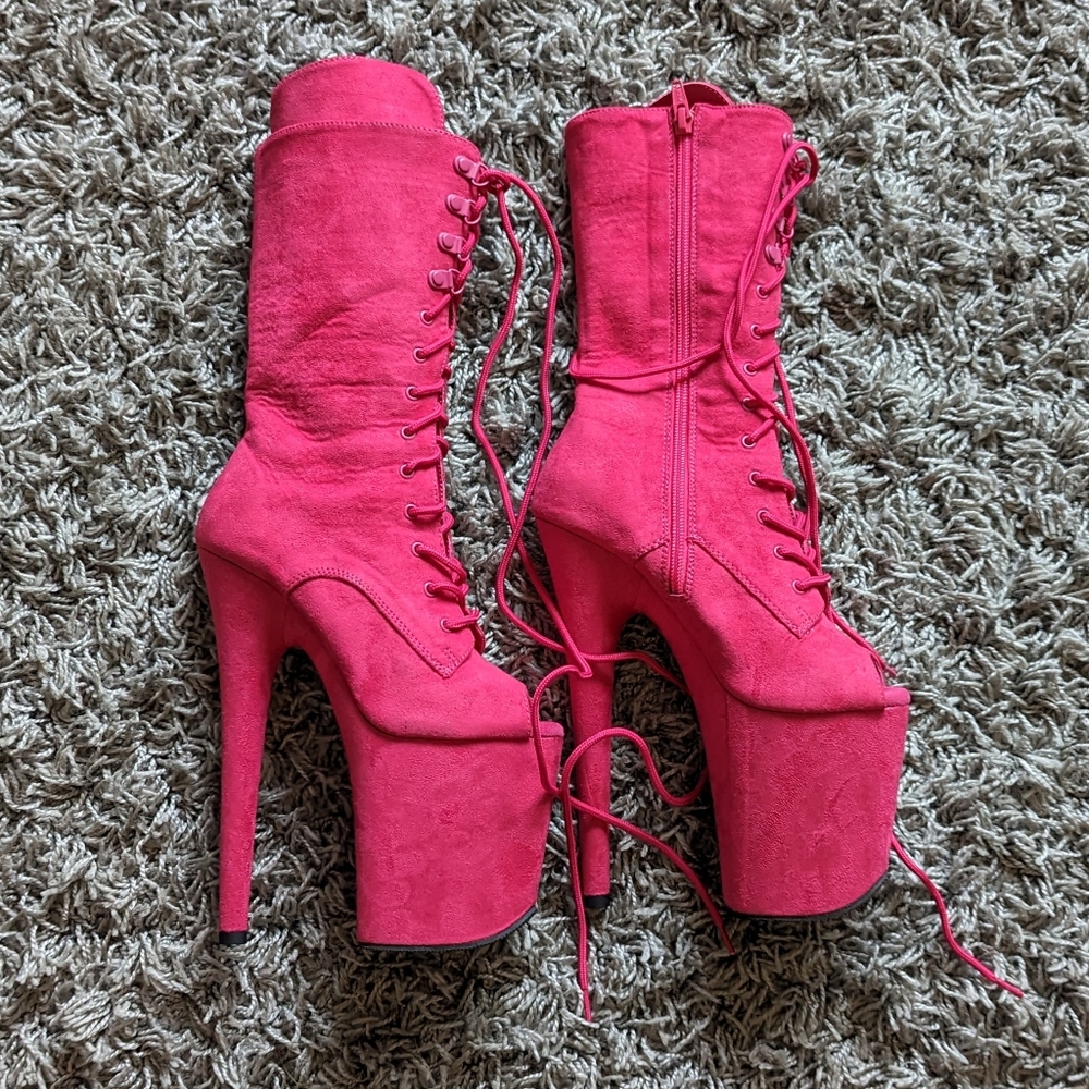 Pleaser Hot Pink Platform Lace-Up Heeled Boots